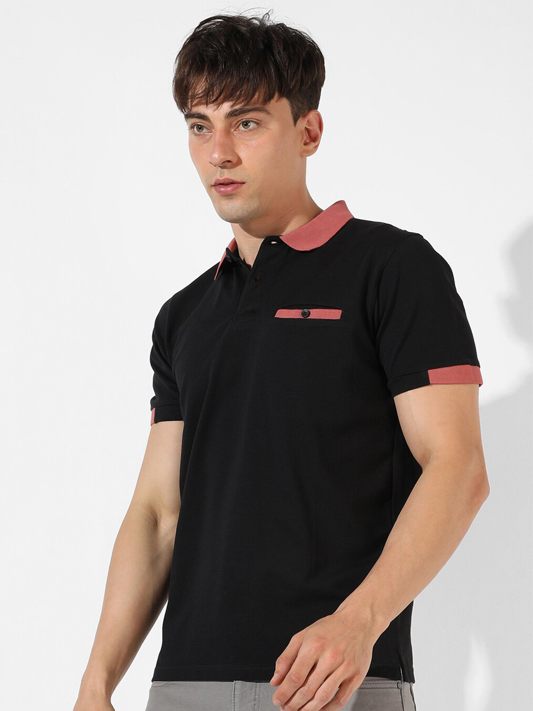 

Campus Sutra Polo Collar Cotton T-shirt, Black