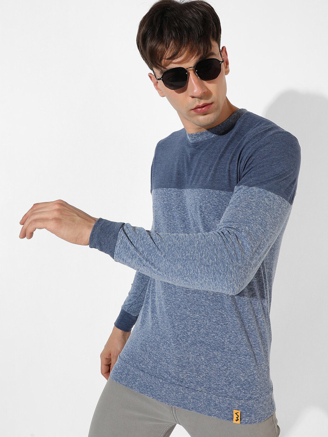 

Campus Sutra Long Sleeves Regular Fit Cotton T-shirt, Blue