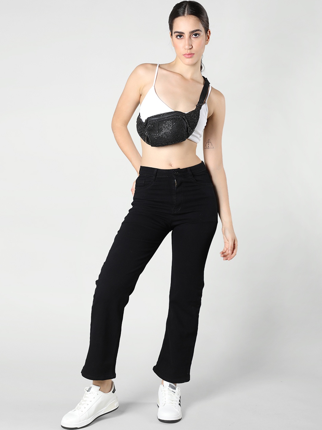 

HONNETE Women Lean Straight Fit Stretchable Cotton Jeans, Black