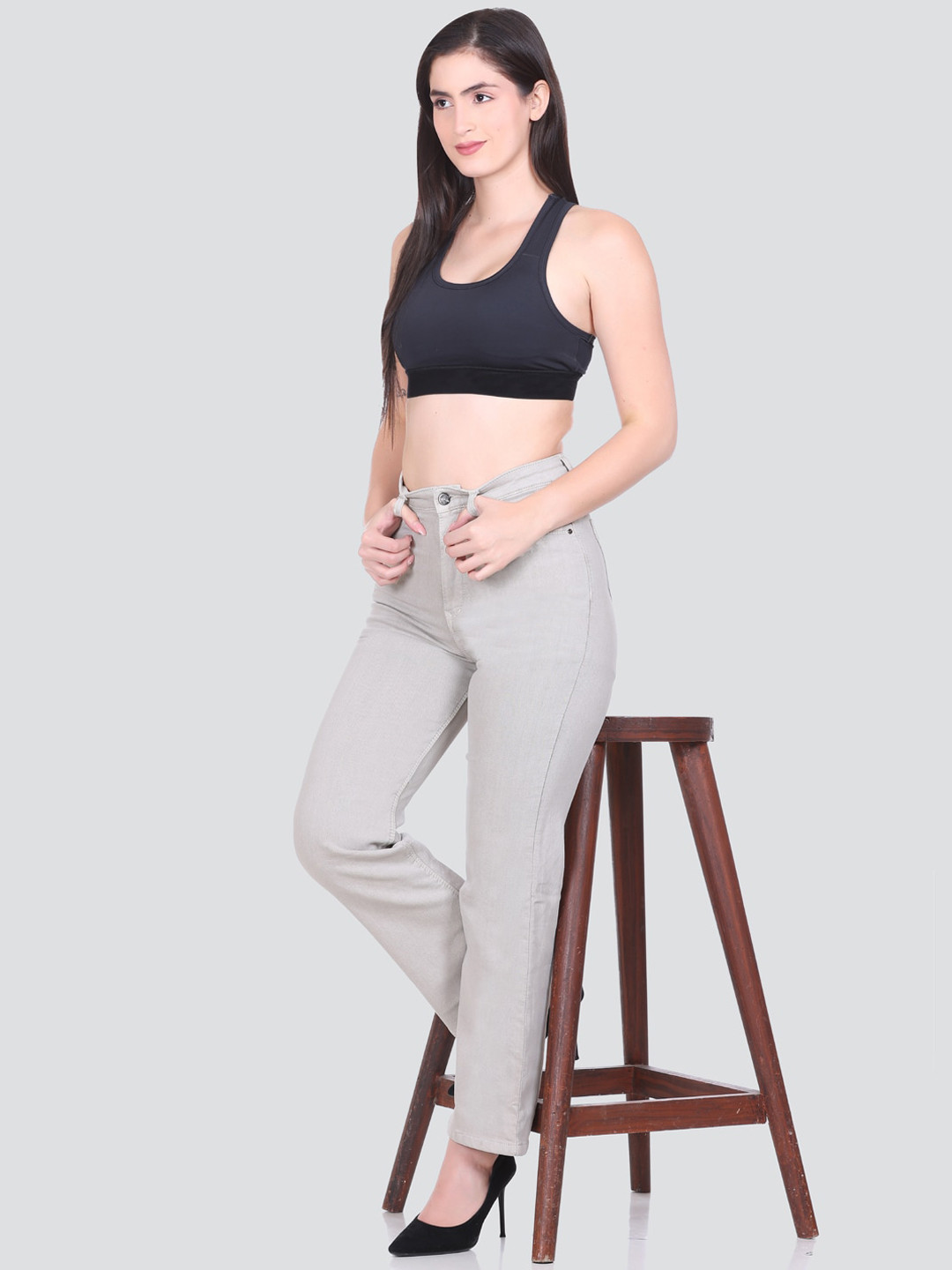 

HONNETE Women Lean Straight Fit Stretchable Jeans, Grey melange