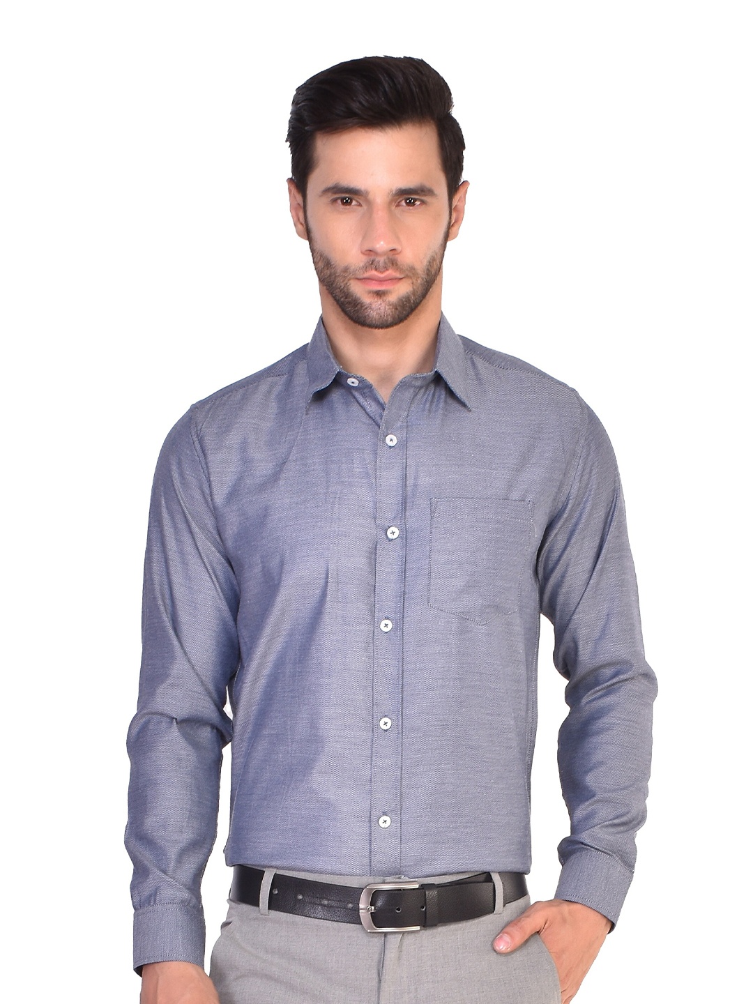 

PARASSIO CLOTHINGS India Slim Spread Collar Long Sleeves Slim Fit Formal Shirt, Blue