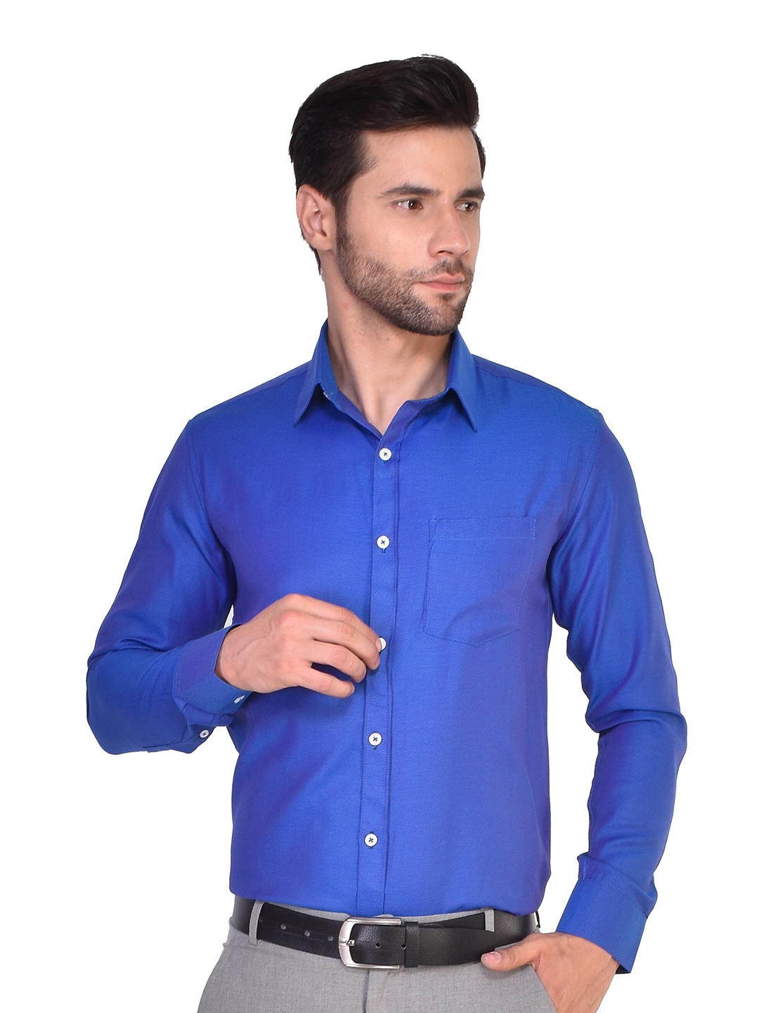 

PARASSIO CLOTHINGS India Slim Spread Collar Long Sleeves Slim Fit Formal Shirt, Blue