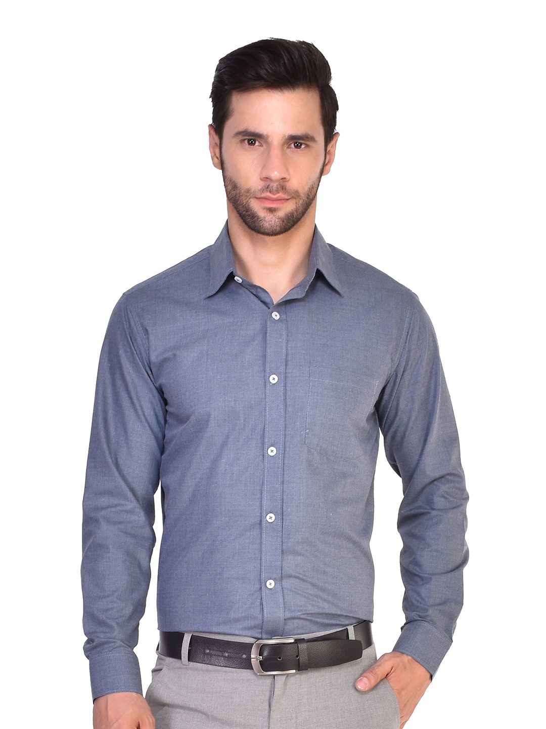 

PARASSIO CLOTHINGS India Slim Spread Collar Long Sleeves Slim Fit Formal Shirt, Grey