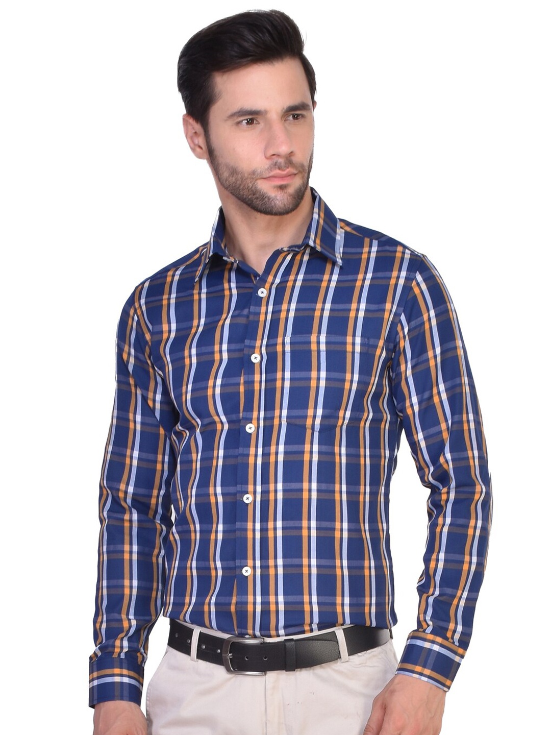 

PARASSIO CLOTHINGS India Slim Checked Formal Shirt, Blue