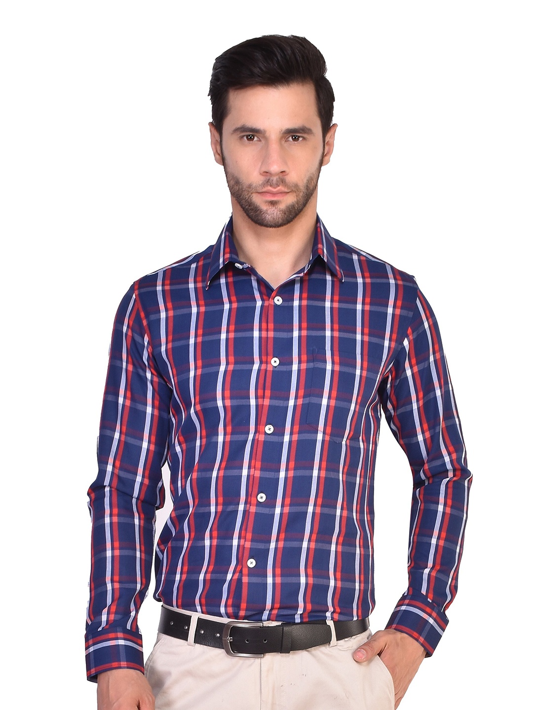 

PARASSIO CLOTHINGS India Slim Checked Formal Shirt, Blue