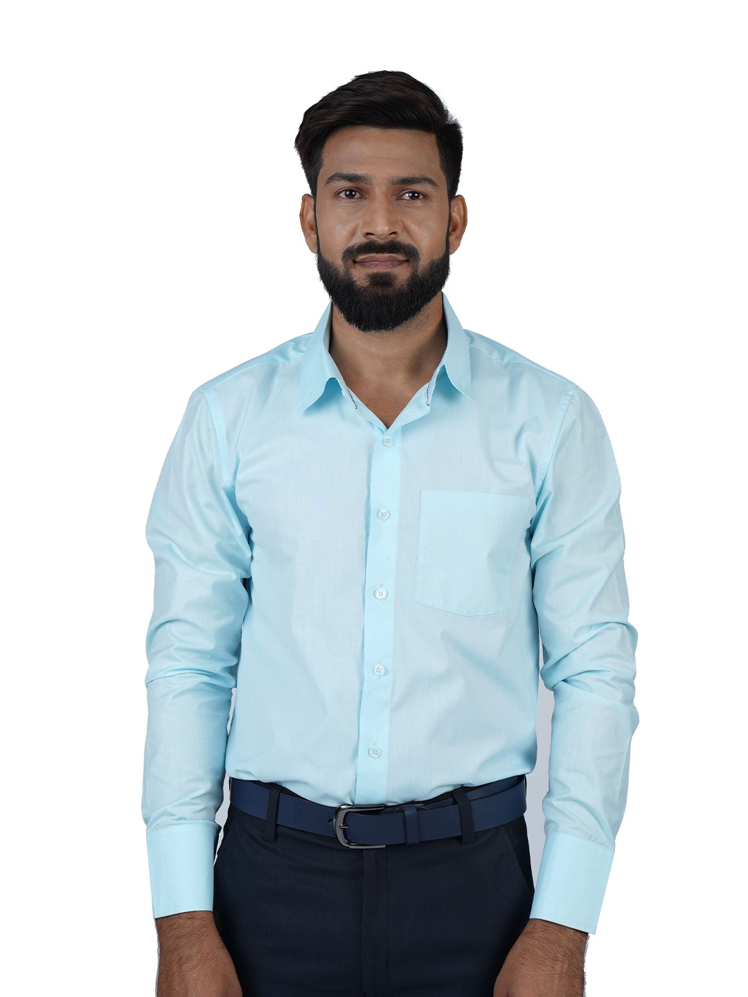 

PARASSIO CLOTHINGS India Slim Semi Sheer Formal Shirt, Blue