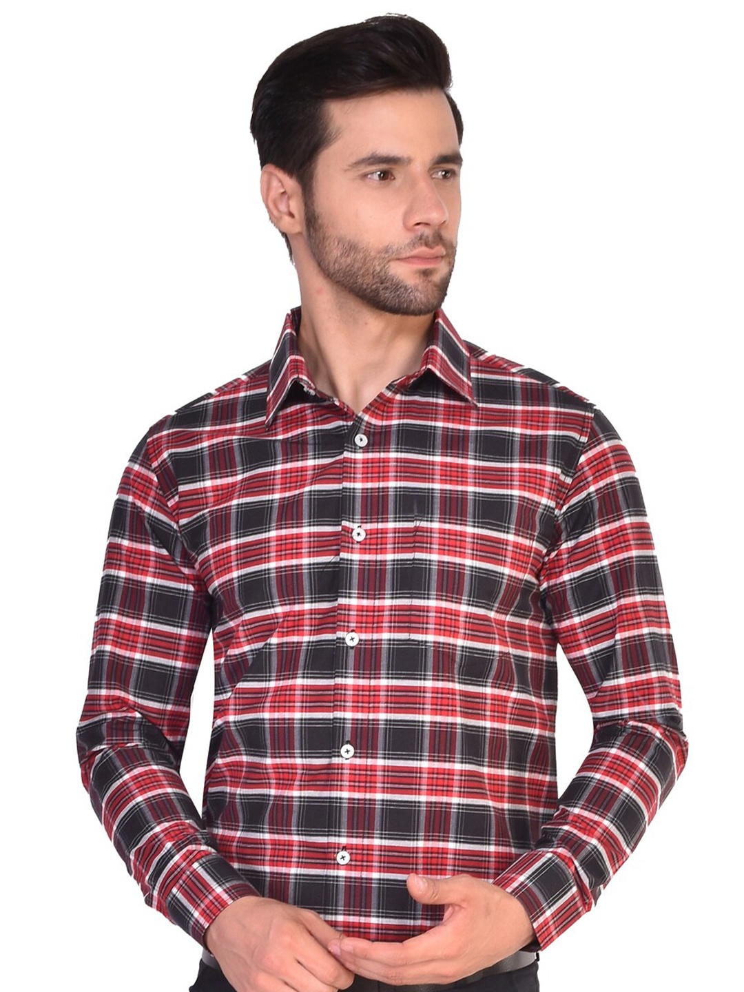 

PARASSIO CLOTHINGS India Slim Checked Spread Collar Formal Shirt, Red