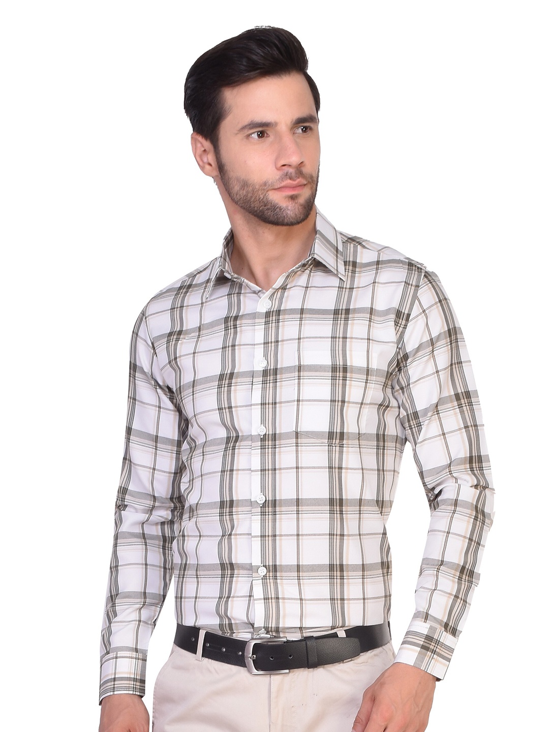 

PARASSIO CLOTHINGS India Slim Checked Spread Collar Slim Fit Formal Shirt, White