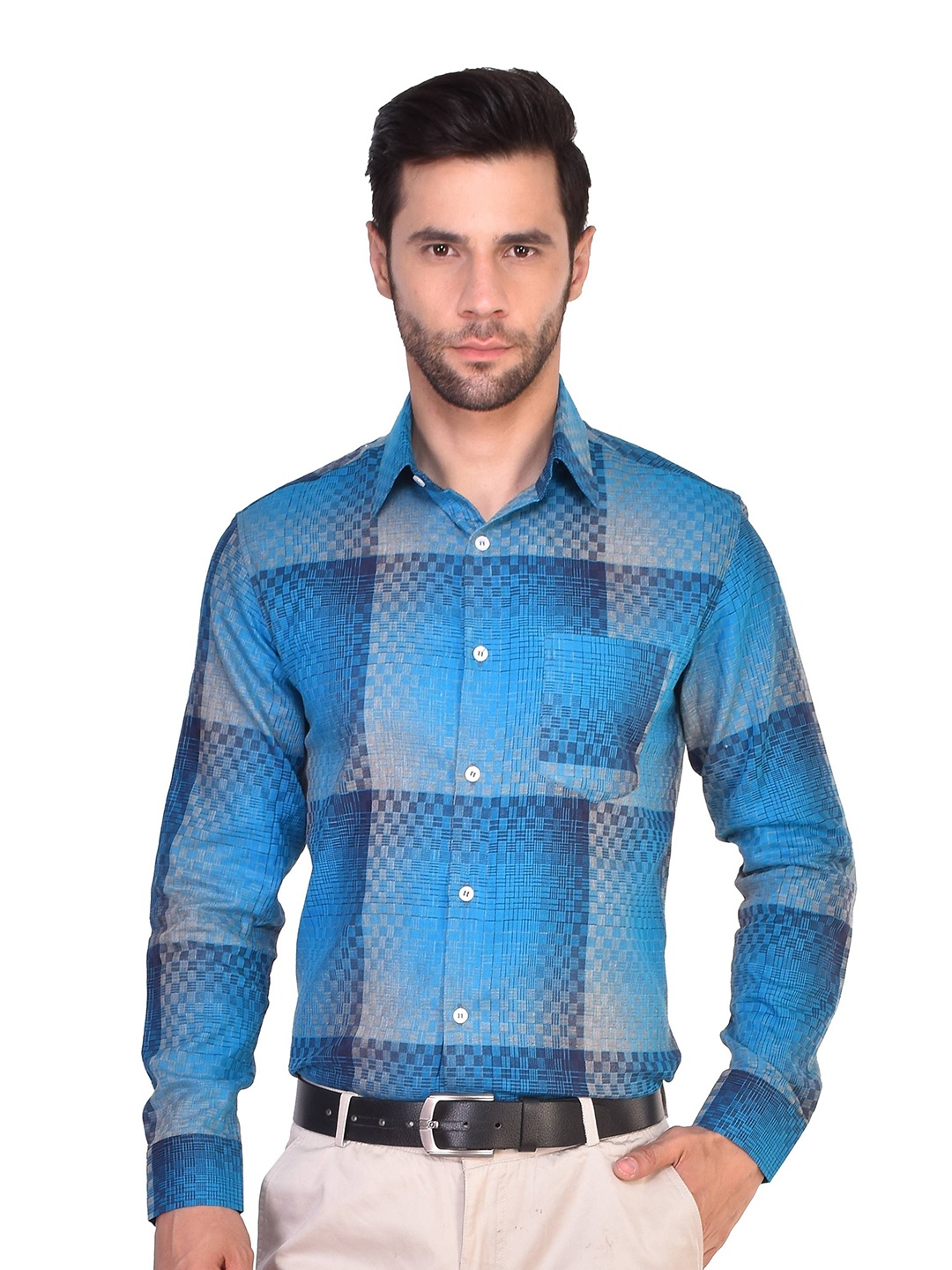 

PARASSIO CLOTHINGS Checks Slim Fit Formal Shirt, Blue