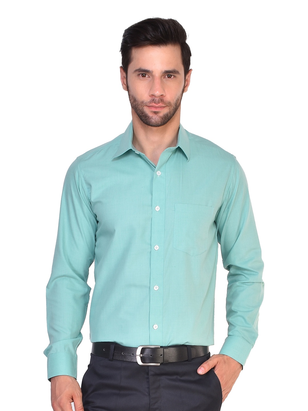 

PARASSIO CLOTHINGS India Slim Spread Collar Long Sleeves Slim Fit Formal Shirt, Blue