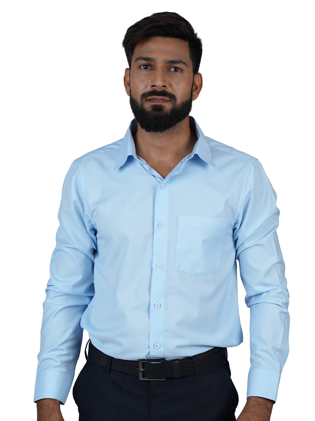 

PARASSIO CLOTHINGS India Slim Spread Collar Long Sleeves Slim Fit Formal Shirt, Blue