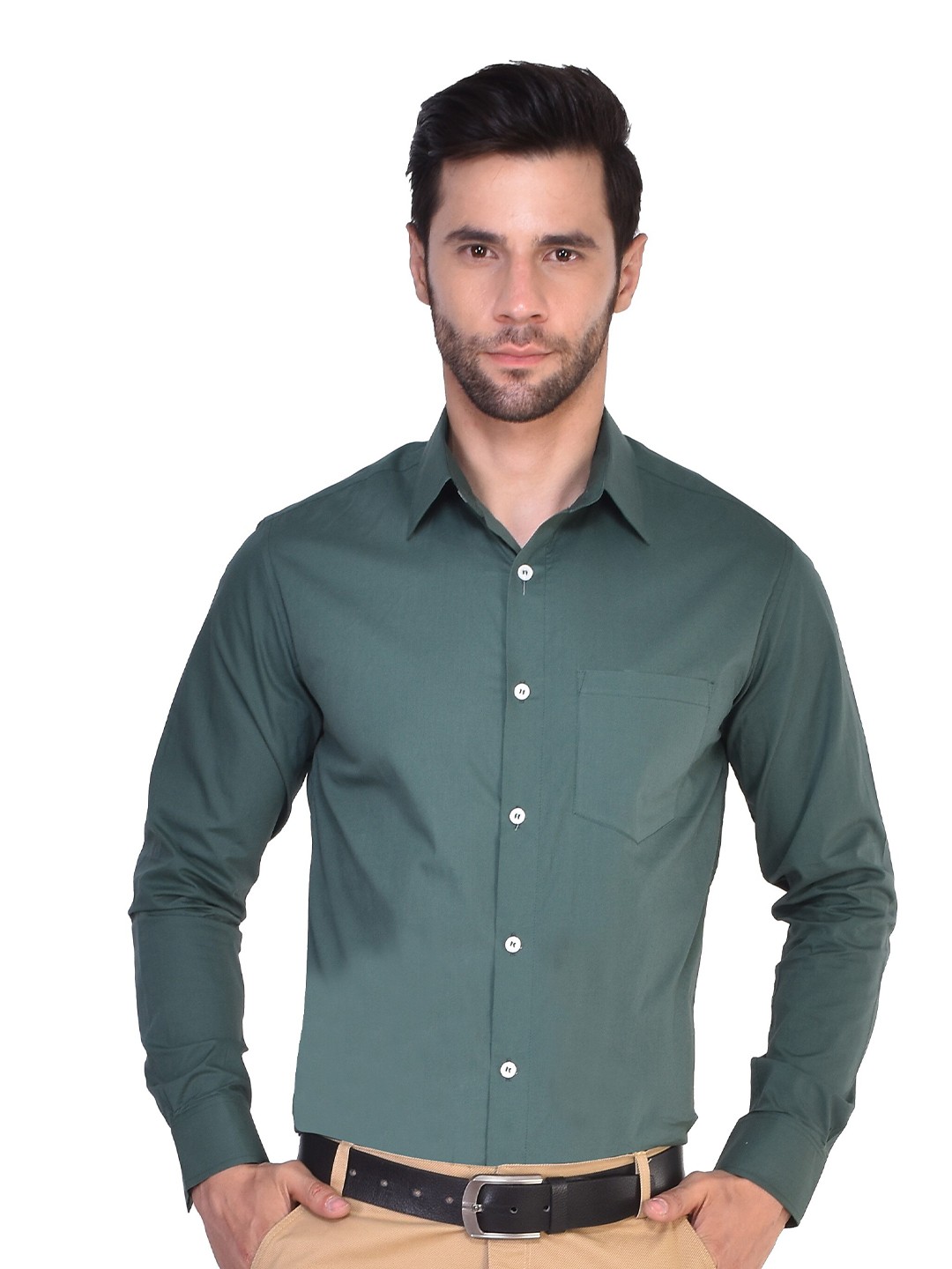 

PARASSIO CLOTHINGS Spread Collar Slim Fit Formal Shirt, Green