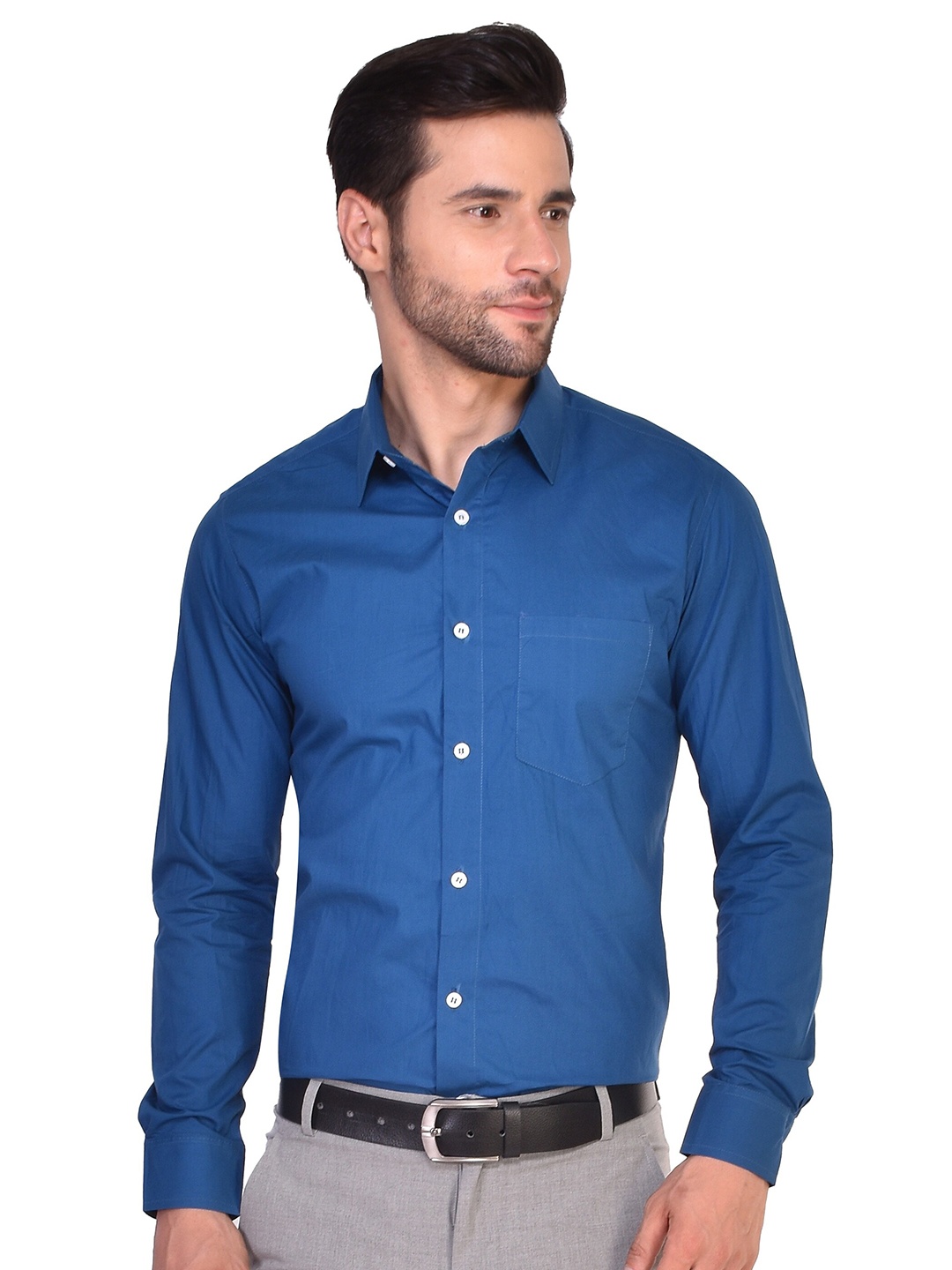 

PARASSIO CLOTHINGS India Slim Spread Collar Long Sleeves Slim Fit Formal Shirt, Blue