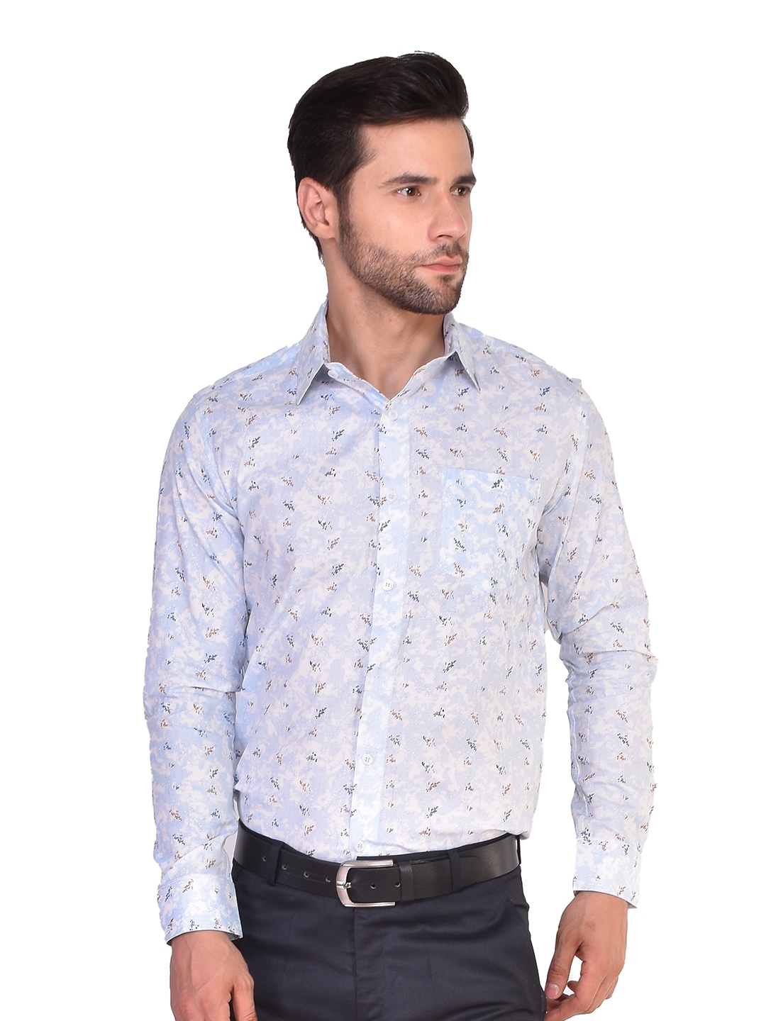 

PARASSIO CLOTHINGS India Slim Spread Collar Long Sleeves Slim Fit Formal Shirt, Blue