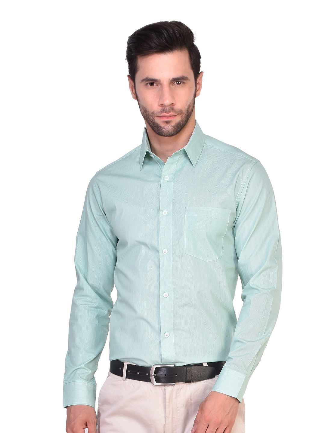 

PARASSIO CLOTHINGS India Slim Spread Collar Formal Shirt, Green