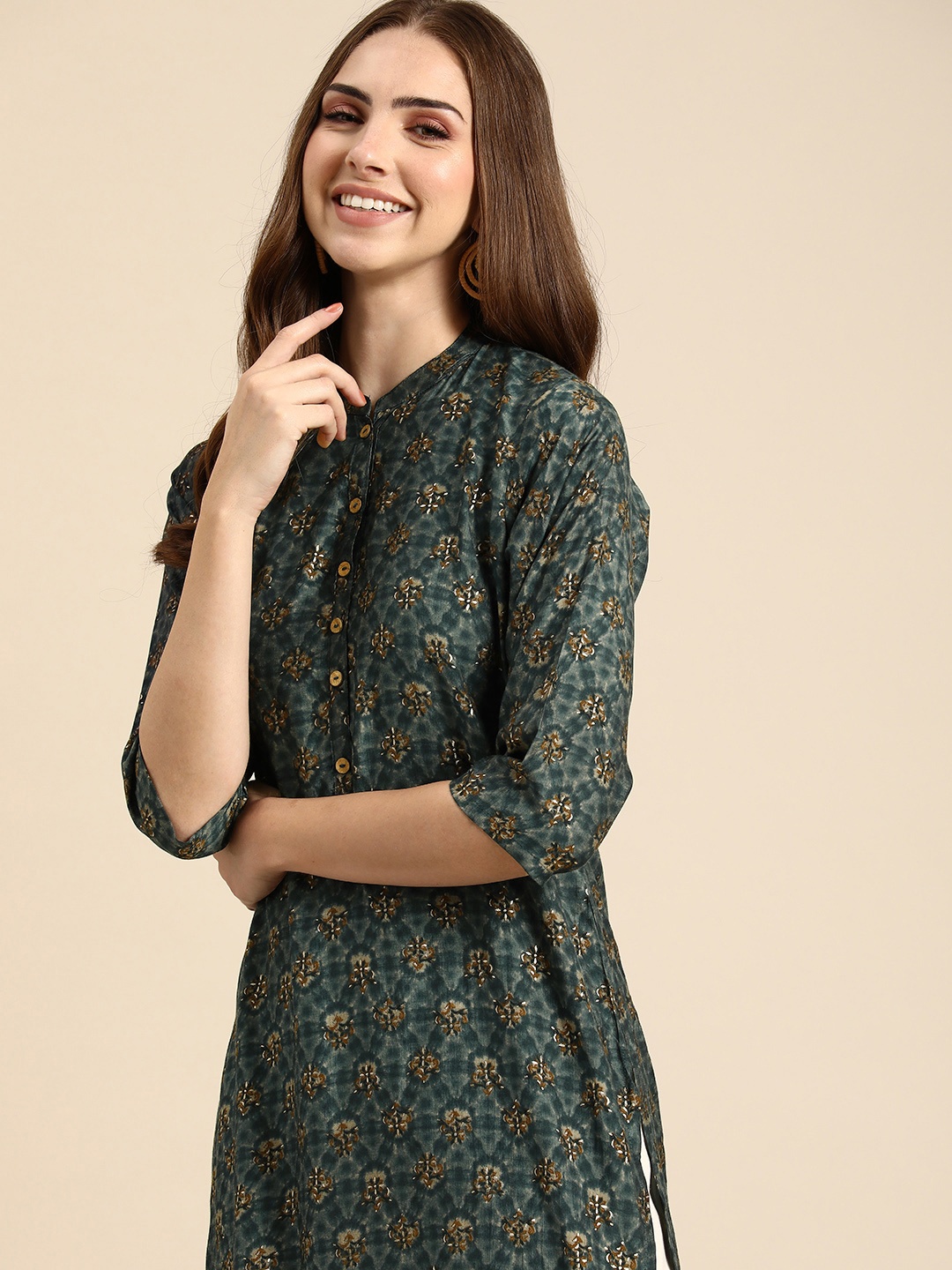 

Anouk Women Floral Printed Kurta, Blue
