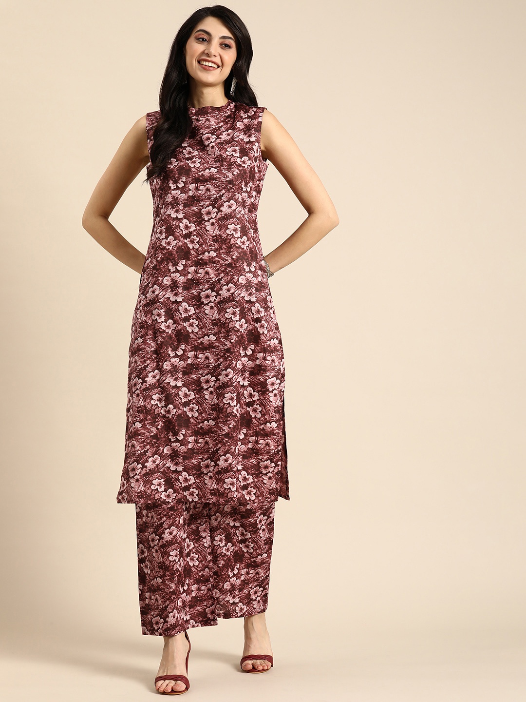 

Anouk Printed Regular Pure Cotton Kurta With Palazzos, Maroon