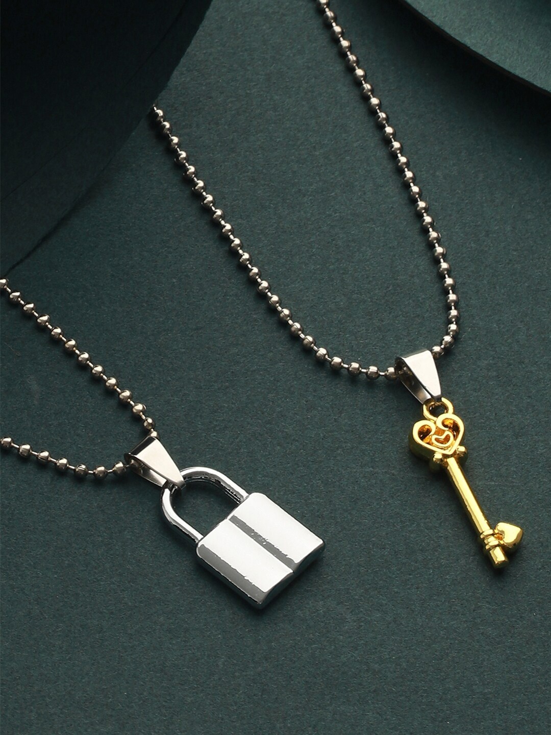 

Priyaasi Set Of 2 Silver-Plated Couple Pendant Chains
