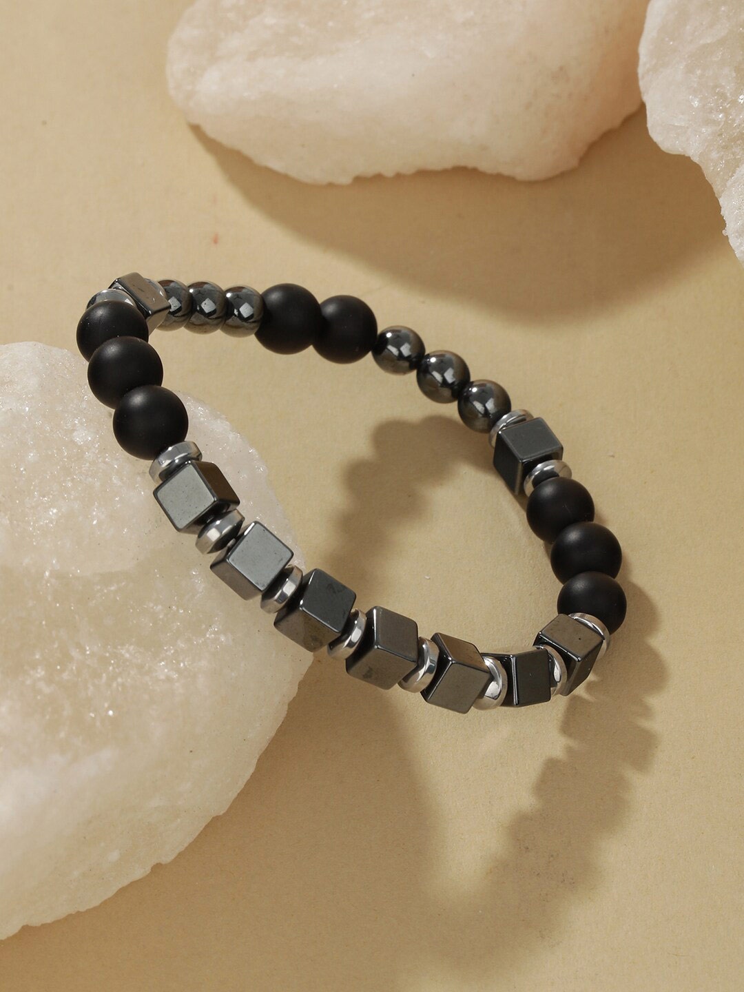 

Priyaasi Men Geometric Shapes Glossy Matte Bracelet, Grey