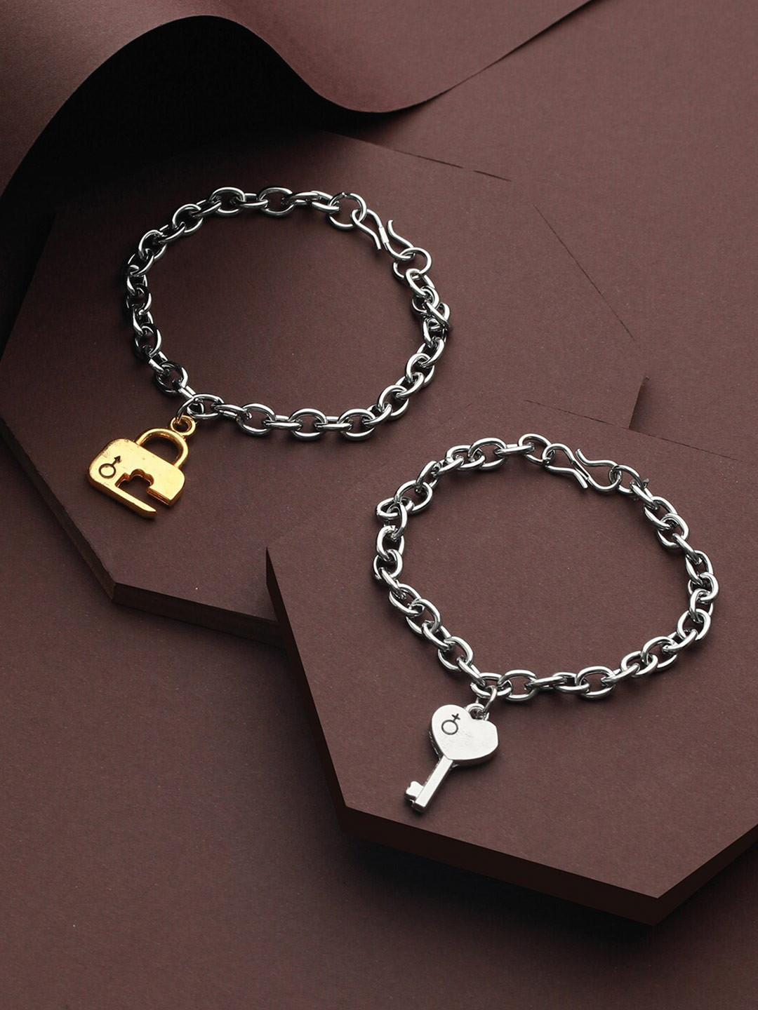 

Priyaasi Set Of 2 Silver-Plated Link Couple Bracelets
