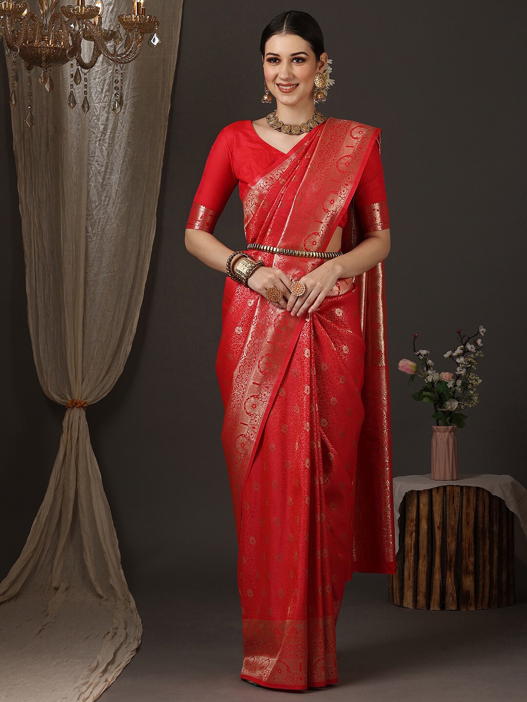 

Anouk Ethnic Motifs Woven Design Kanjeevaram Saree, Pink