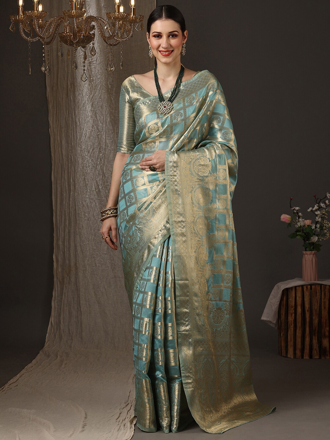 

Saree mall Woven Design Zari Organza Banarasi Saree, Blue