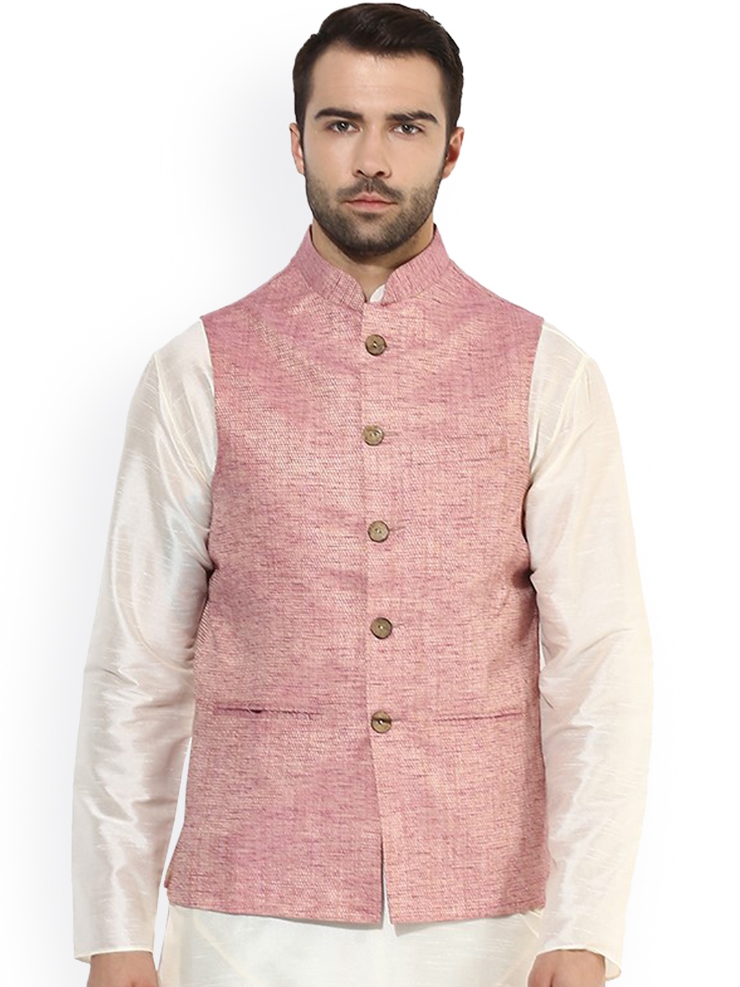 

KISAH Men Pink Patterened Nehru Jacket