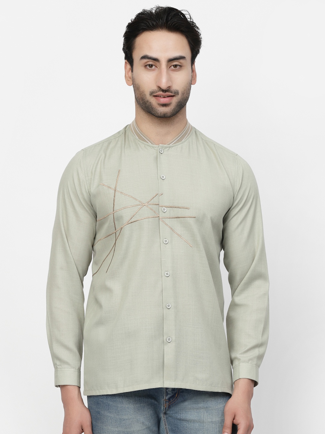 

LELA Mandarin Collar Linen Casual Shirt, Peach