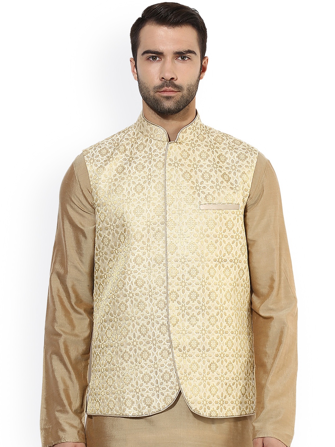 

KISAH Men Beige Patterned Nehru Jacket