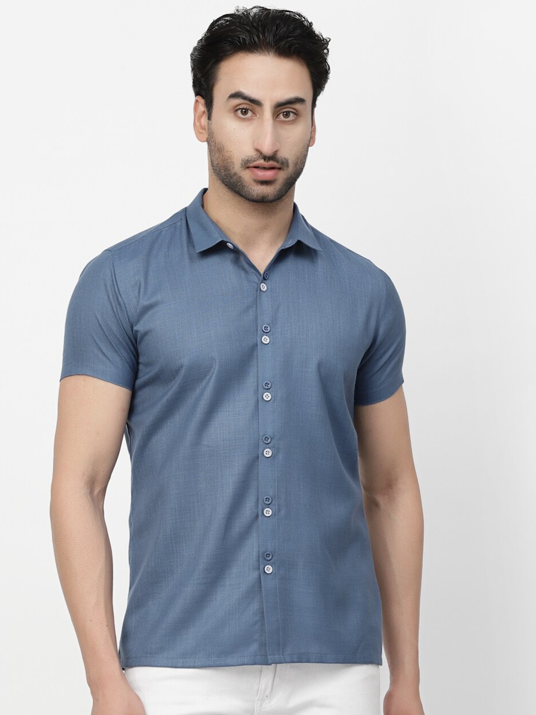 

LELA Spread Collar Comfort Fit Linen Casual Shirt, Blue