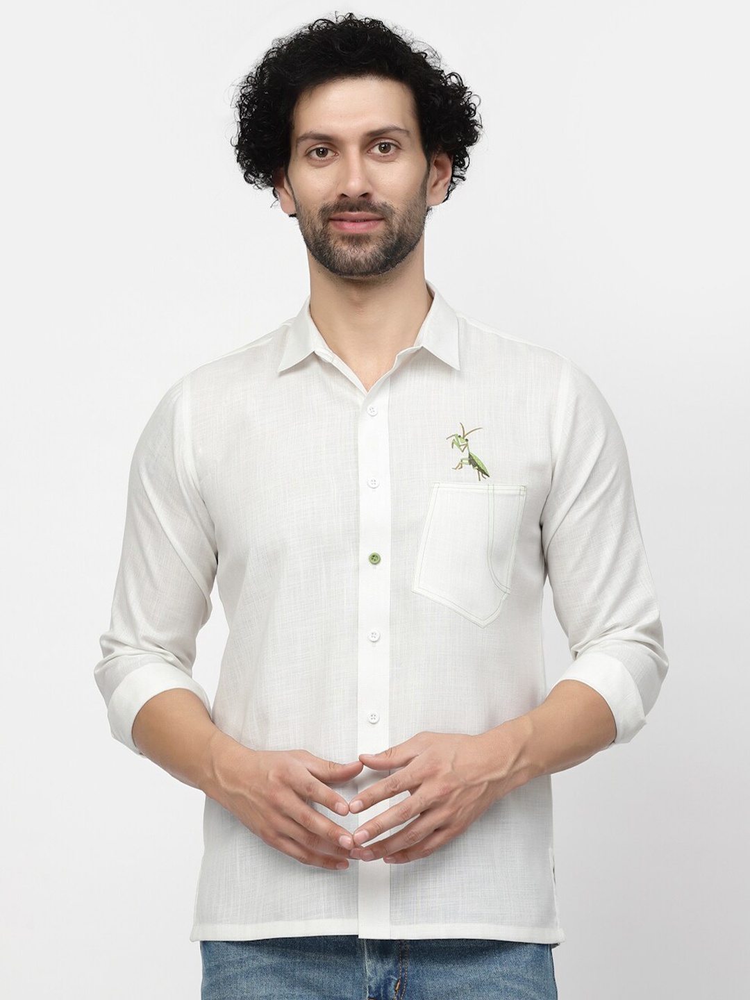 

LELA Spread Collar Linen Casual Shirt, White