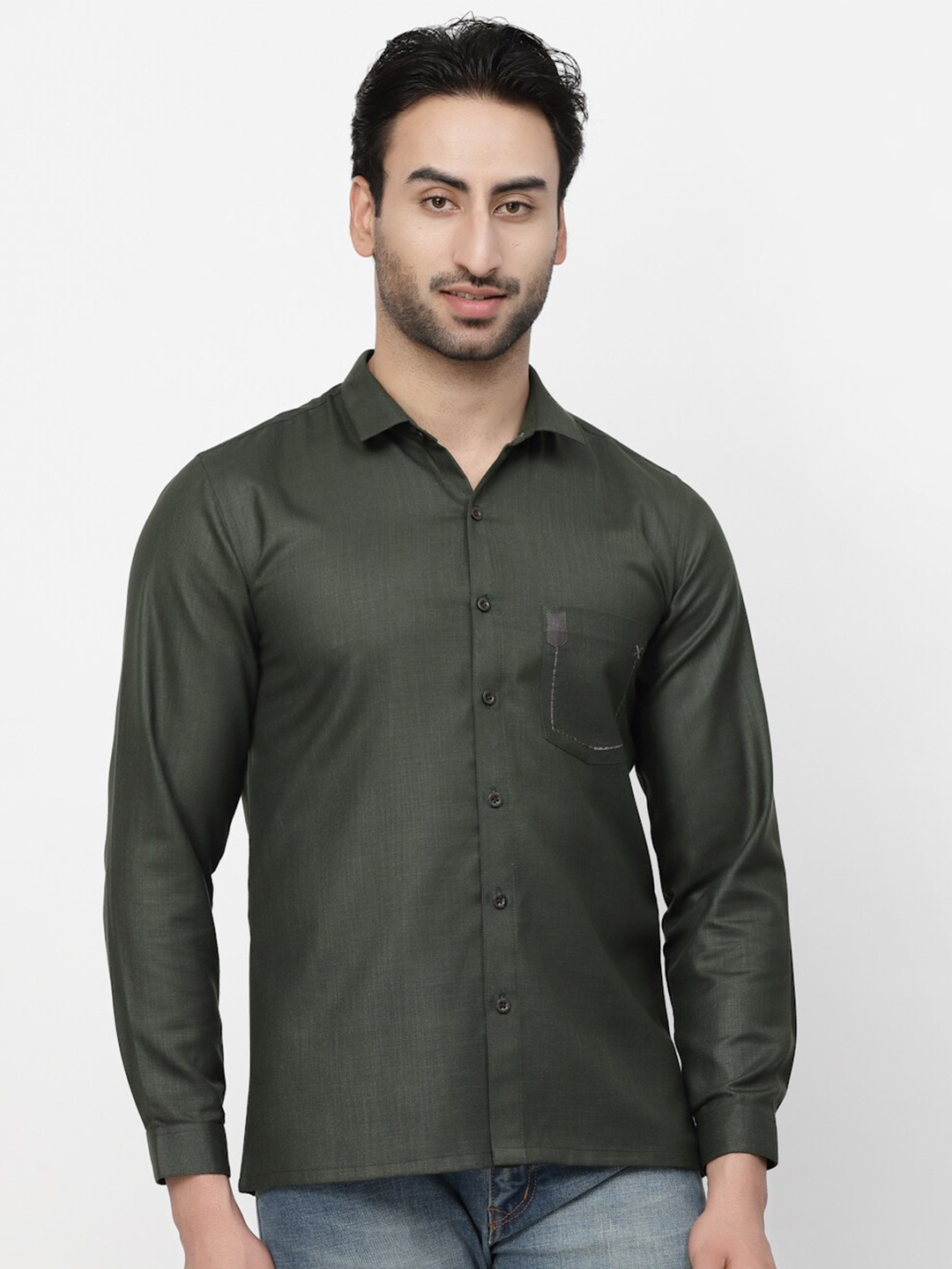 

LELA Spread Collar Linen Shirt, Green