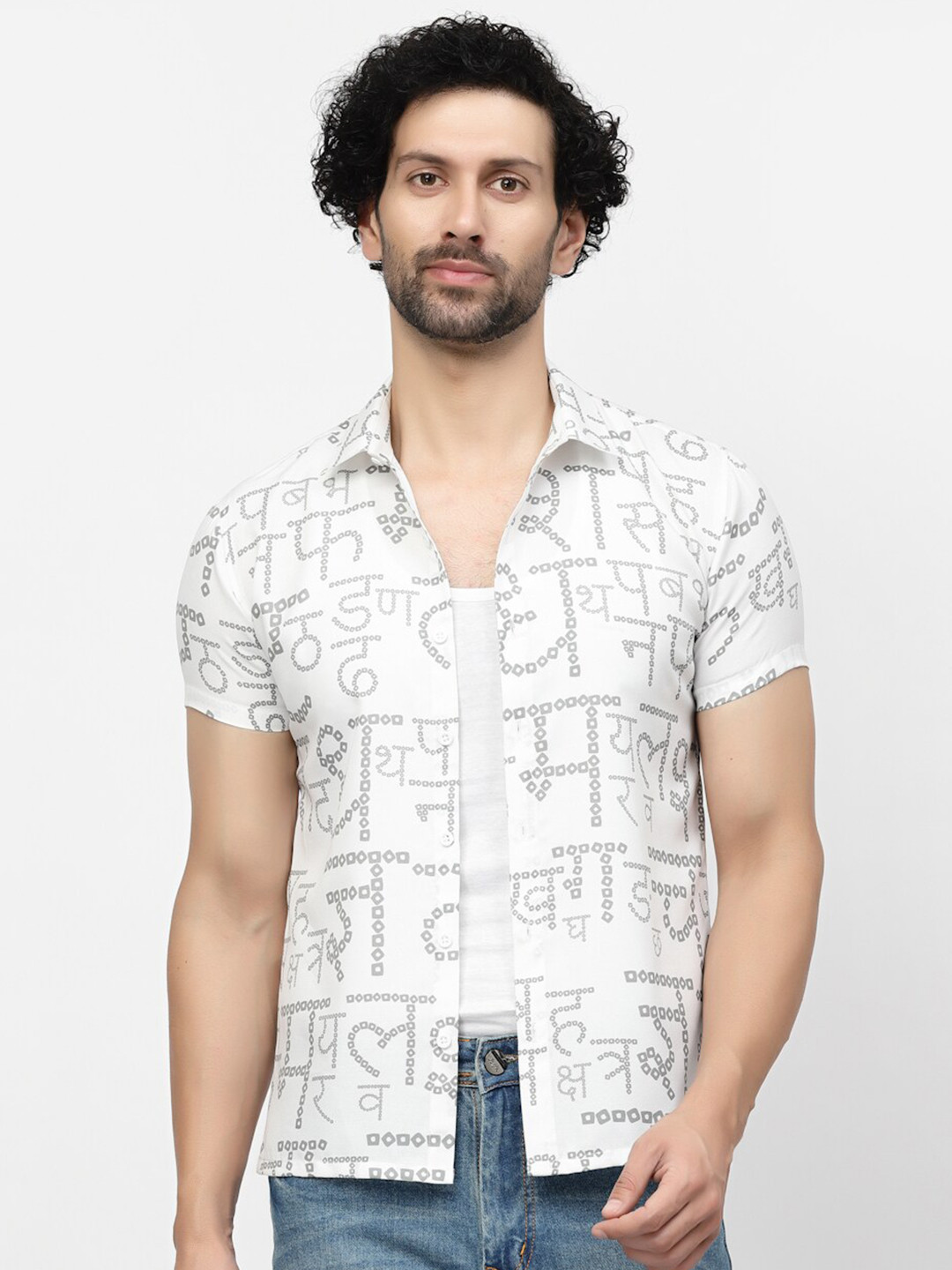

LELA Typography Printed Slim Fit Casual Shirt, White