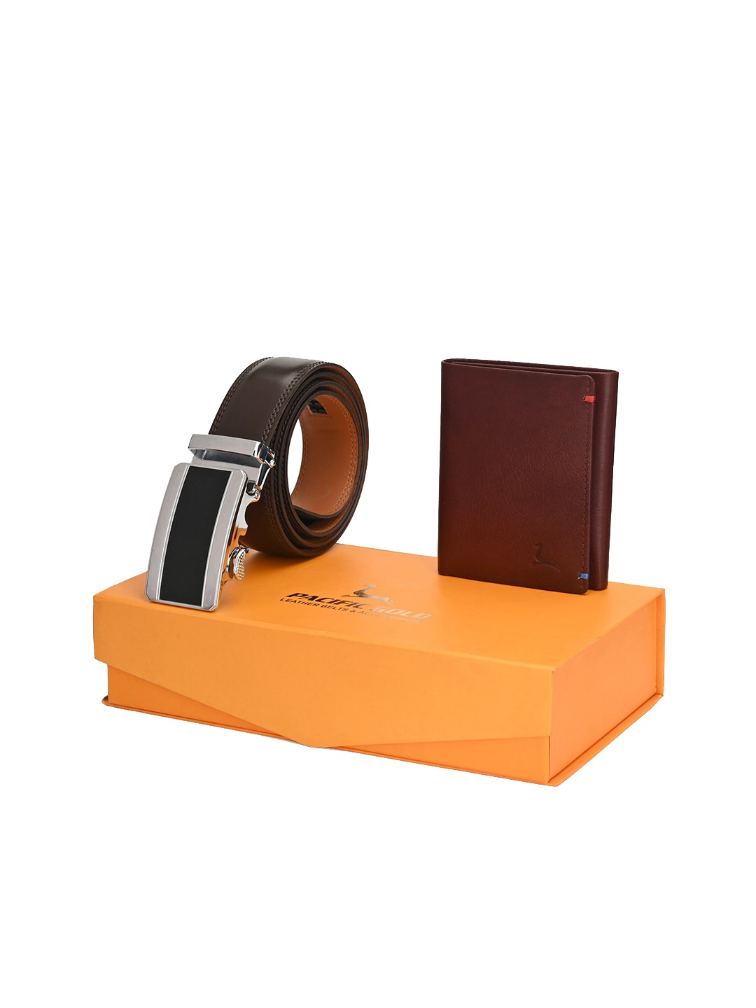 

Pacific Gold Men Leather Autolock Belt With Wallet Accessory Gift Set, Brown