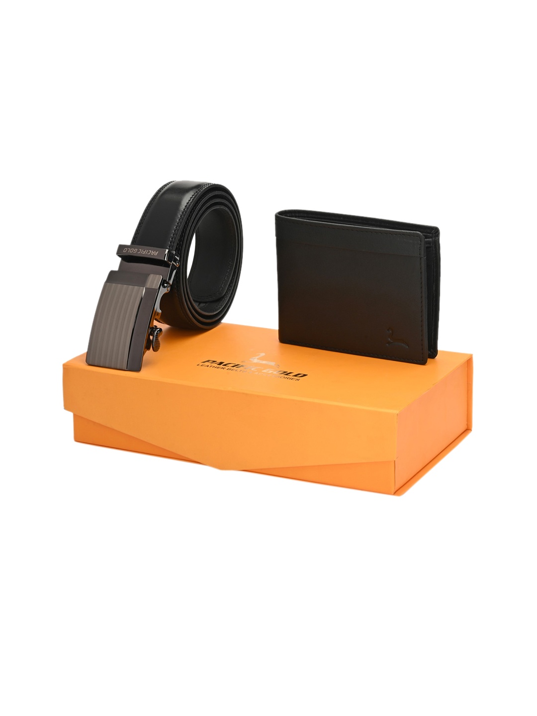 

Pacific Gold Men Genuine Leather Belt & Wallet Gift Set, Black