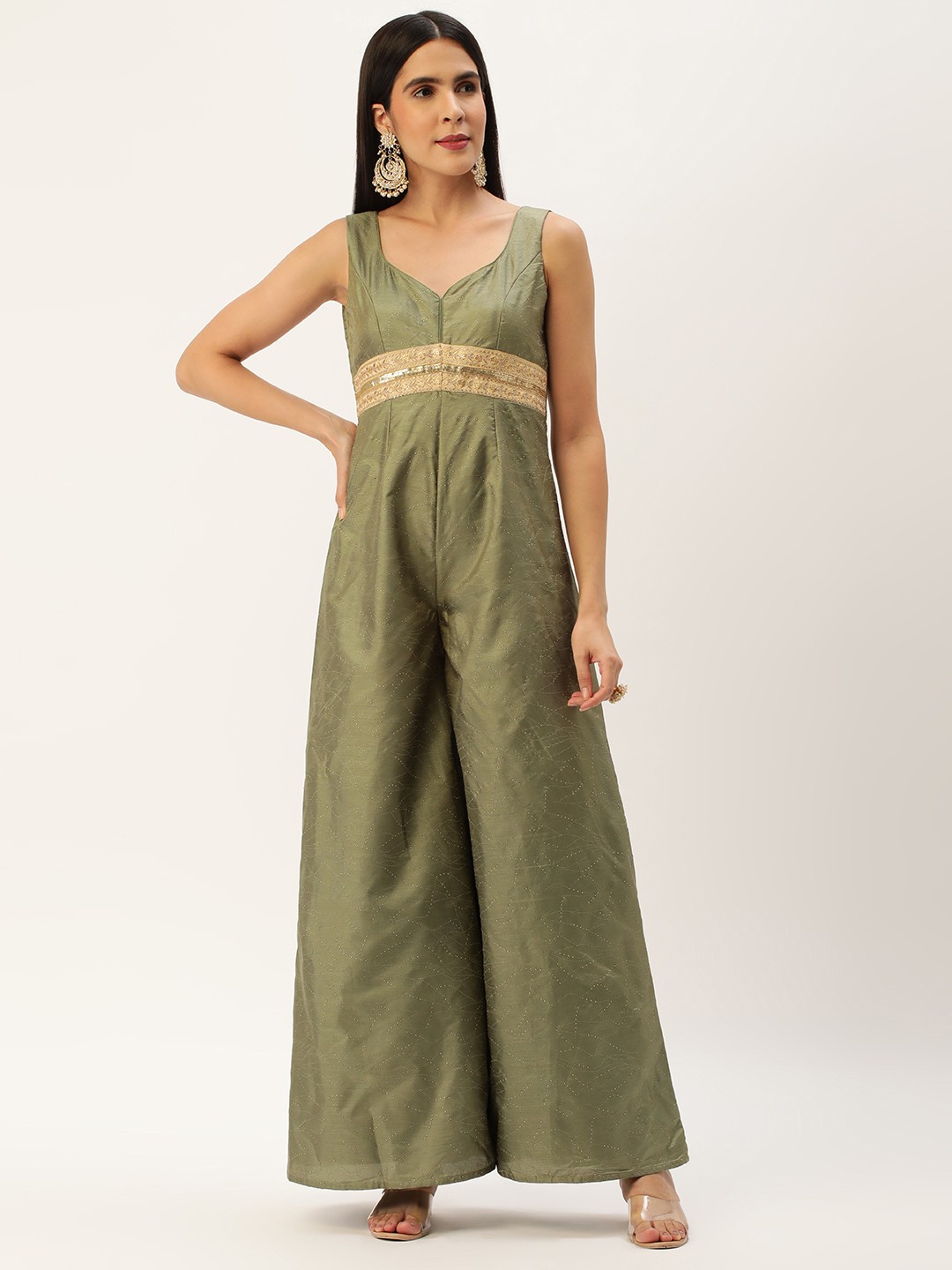 

Ethnovog Embellished Basic Jumpsuit, Green