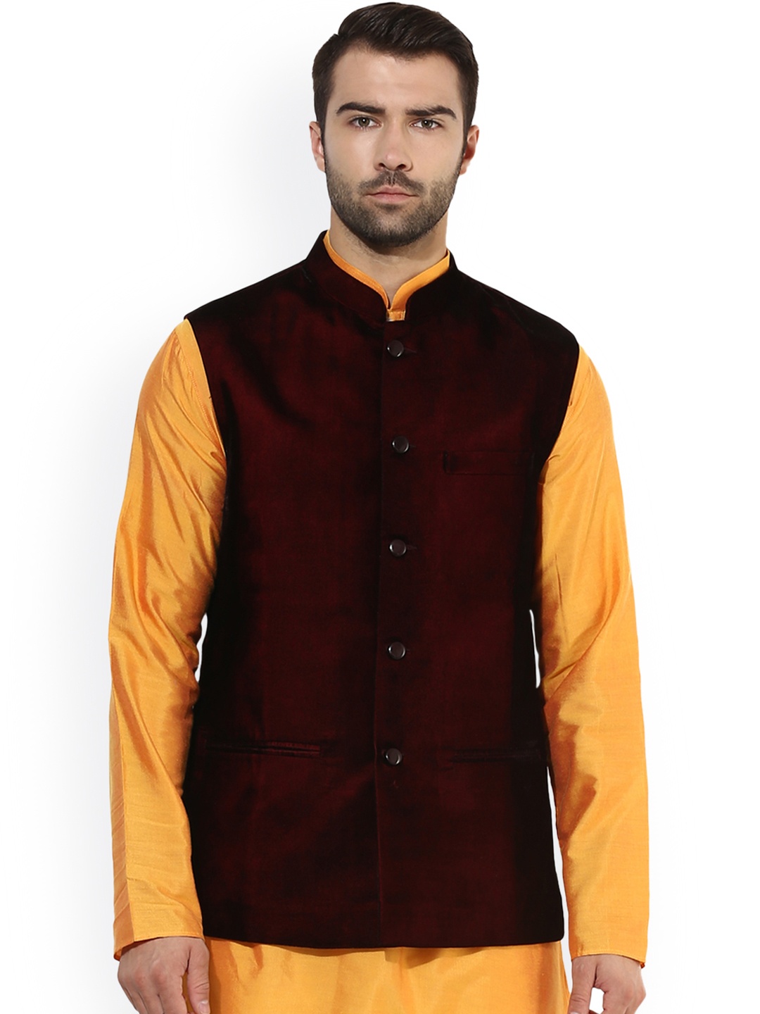 

KISAH Men Beige Nehru Jacket, Maroon