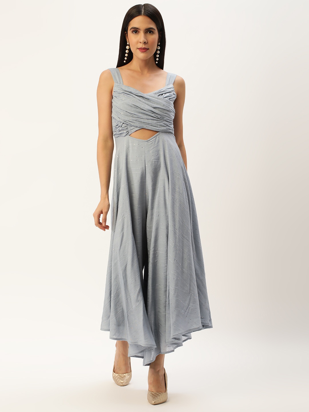 

Ethnovog Self Design Gathers Basic Jumpsuit, Grey