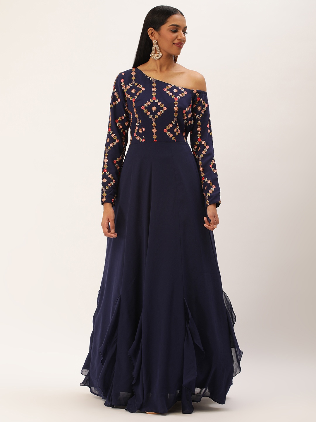 

Ethnovog Ethnic Motifs Embroidered Gown, Navy blue