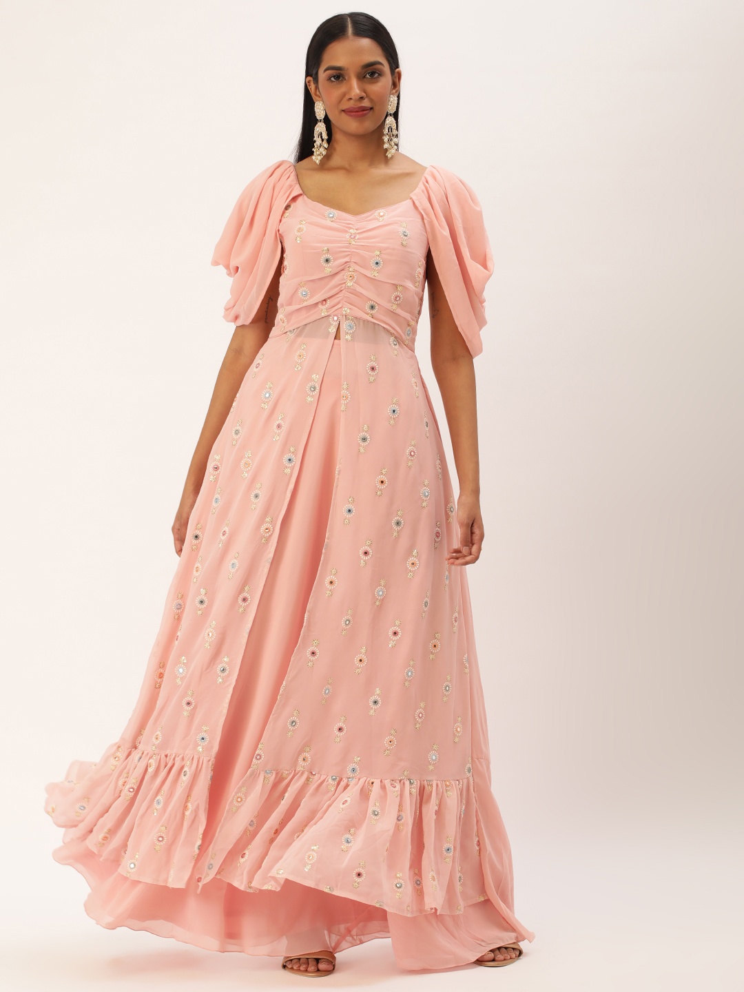 

Ethnovog Embellished Georgette Gown, Peach