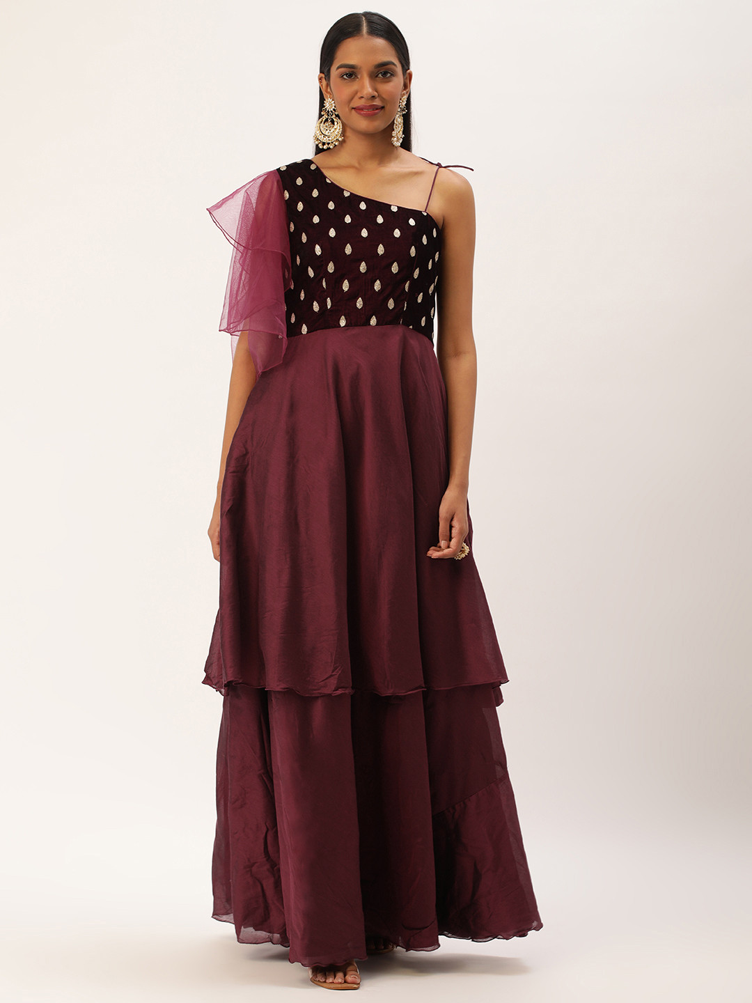 

Ethnovog Ethnic Motifs Embroidered Gown, Maroon