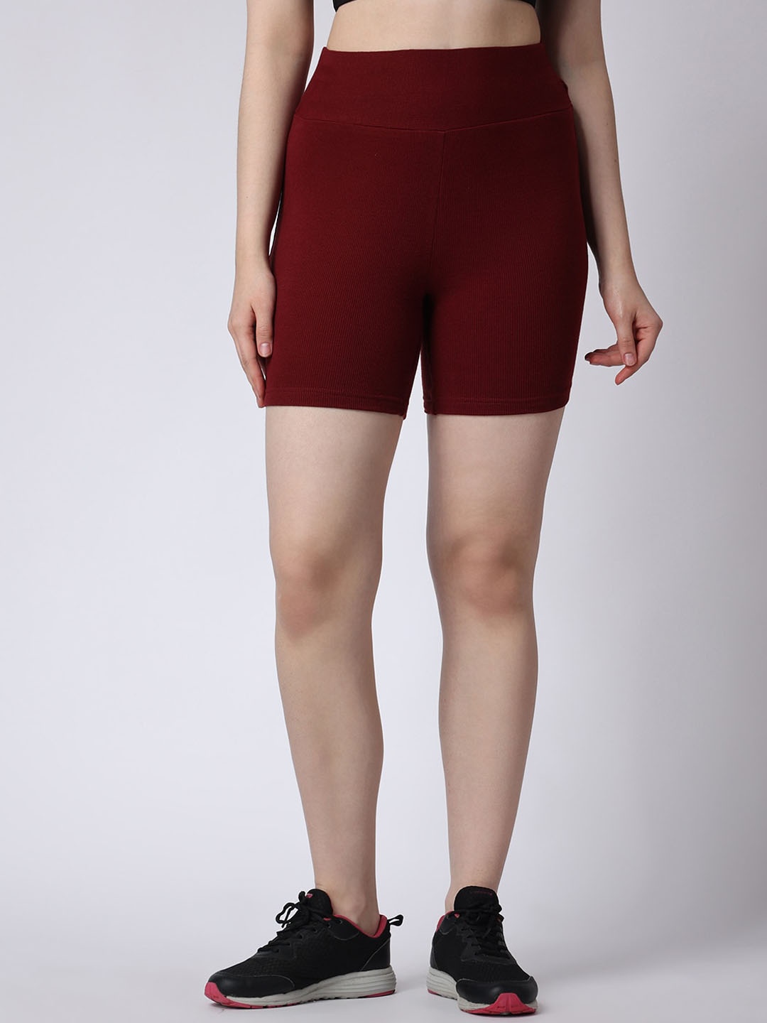 

The Label Bar Women Skinny Fit Running Sports Shorts, Maroon