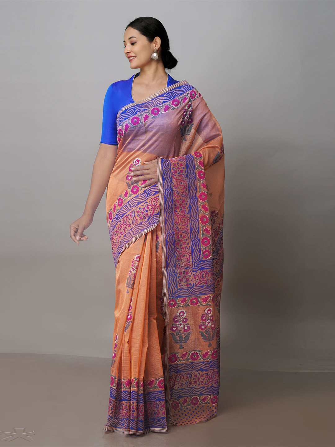 

Unnati Silks Floral Printed Cotton Blend Banarasi Saree, Orange