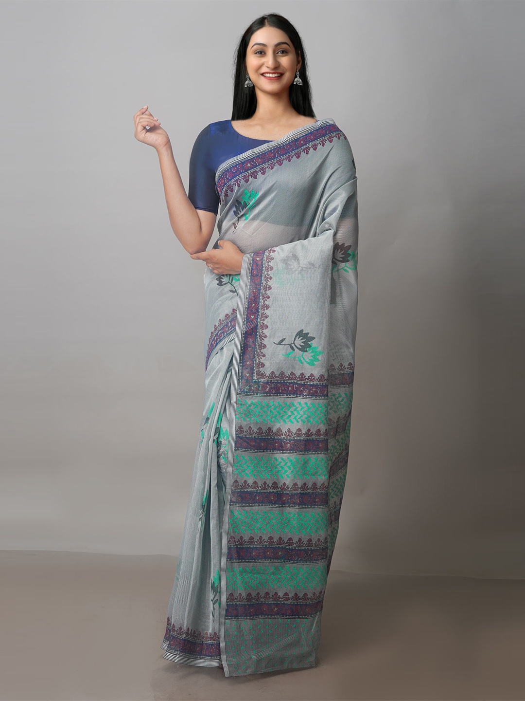 

Unnati Silks Ethnic Motifs Printed Banarasi Saree, Grey
