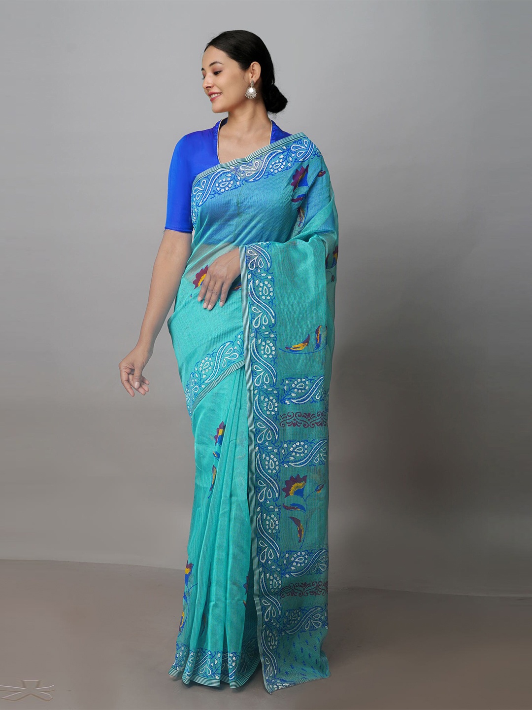 

Unnati Silks Floral Printed Banarasi Saree, Blue