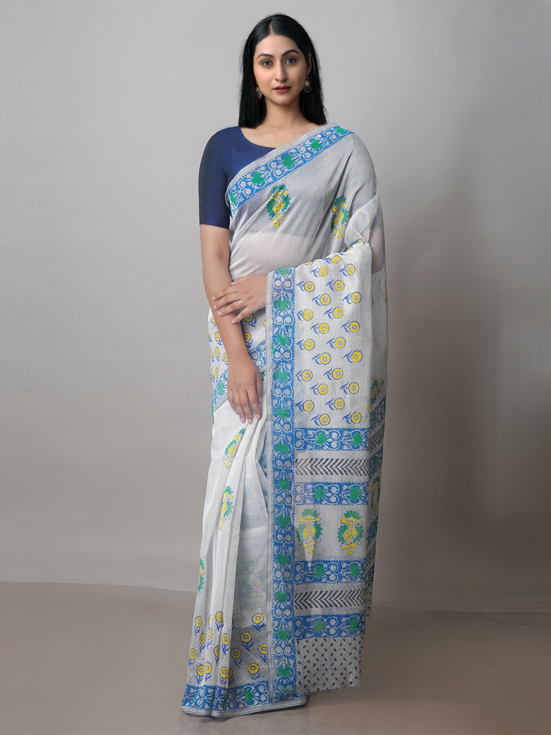 

Unnati Silks Ethnic Motifs Printed Banarasi Saree, Grey