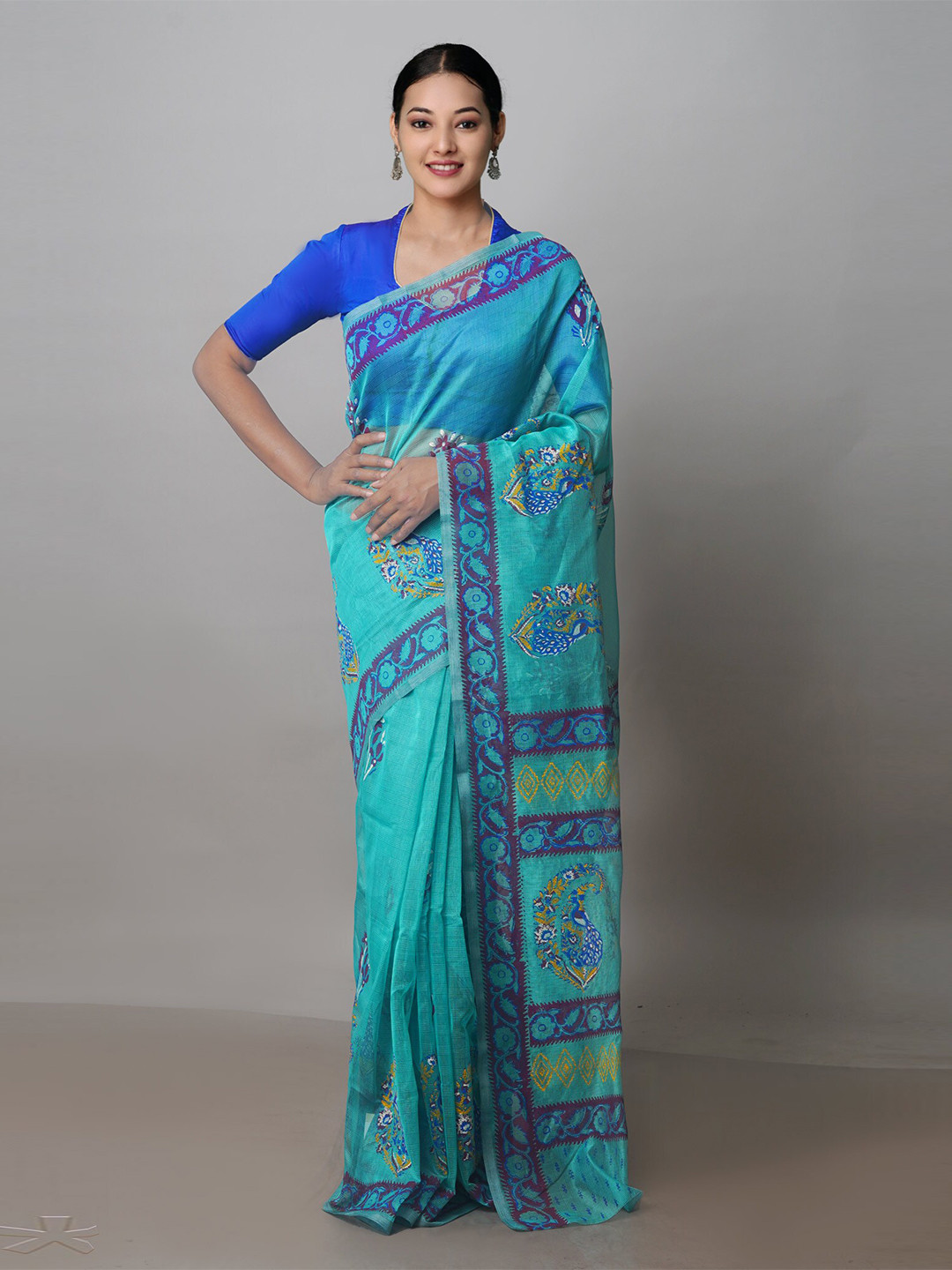 

Unnati Silks Ethnic Motifs Printed Banarasi Saree, Blue