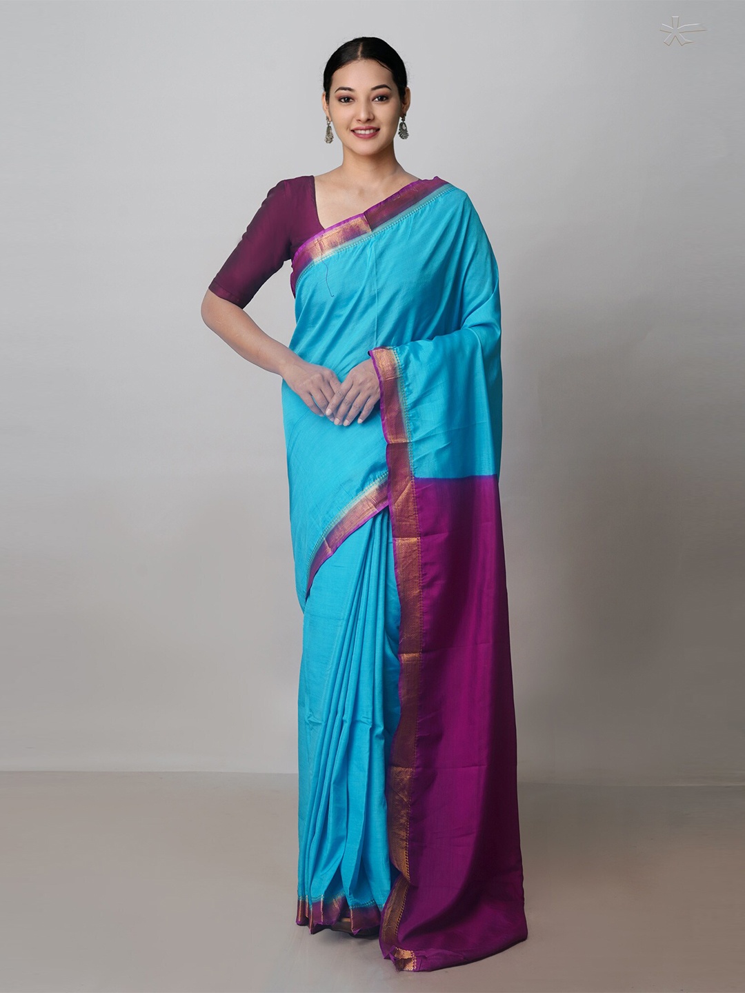 

Unnati Silks Zari Silk Blend Mangalagiri Saree, Blue