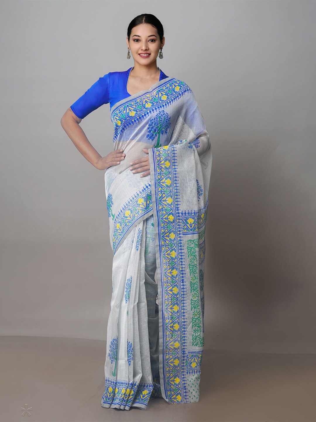 

Unnati Silks Ethnic Motifs Printed Banarasi Saree, Grey