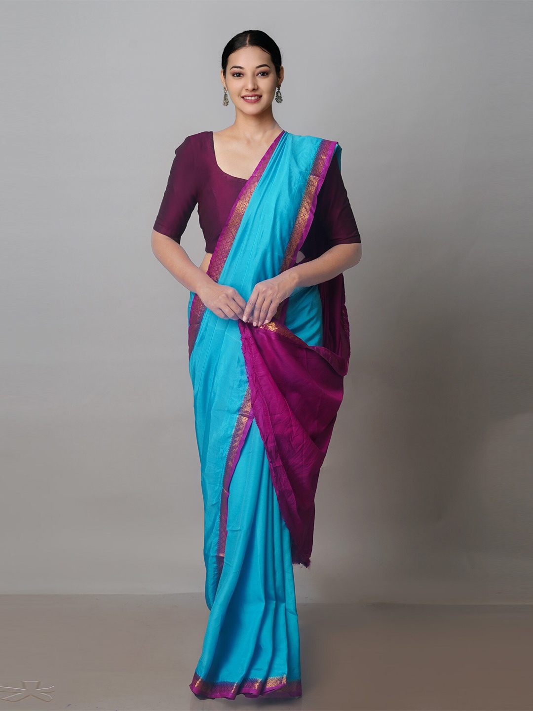

Unnati Silks Zari Silk Blend Mangalagiri Saree, Blue
